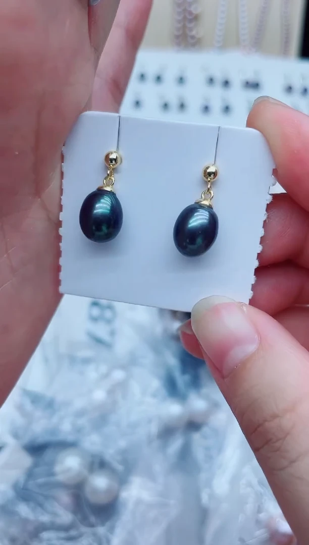 银S925镶嵌淡水珍珠耳饰耳环