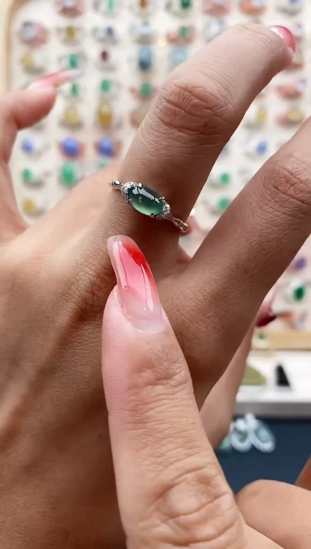 【闪购商品】翡翠戒指银S925镶嵌缅甸天然A货翡翠111  9+3