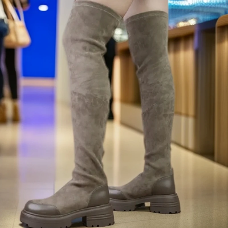 显瘦弹力靴瘦瘦骑士靴女款2025新款厚底长筒靴过膝袜靴90504
