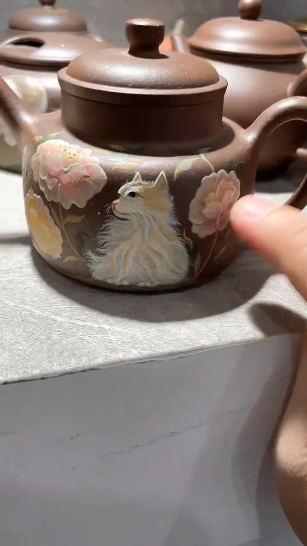 茶壶紫砂天青波斯猫壶（与链接发色不同）