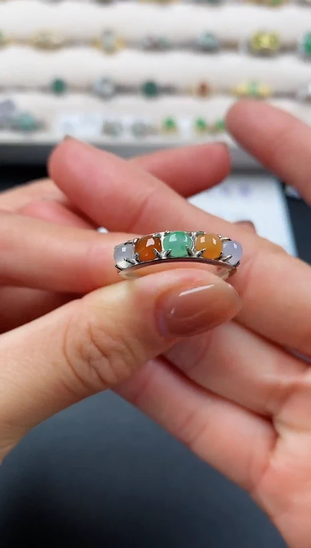 银S925镶嵌戒指翡翠天然缅甸A货翡翠11 6-2