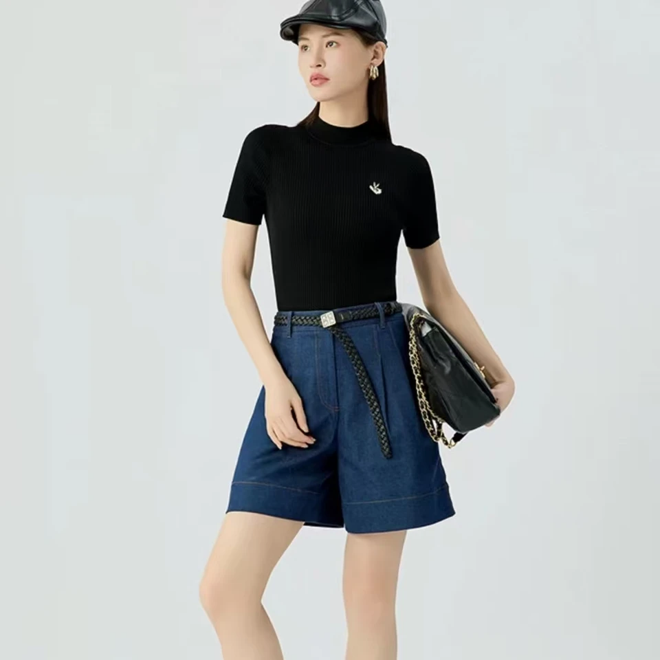 哥弟夏季黑色薄款正肩衣服显瘦短袖针织衫同款t恤冰丝上衣1399715