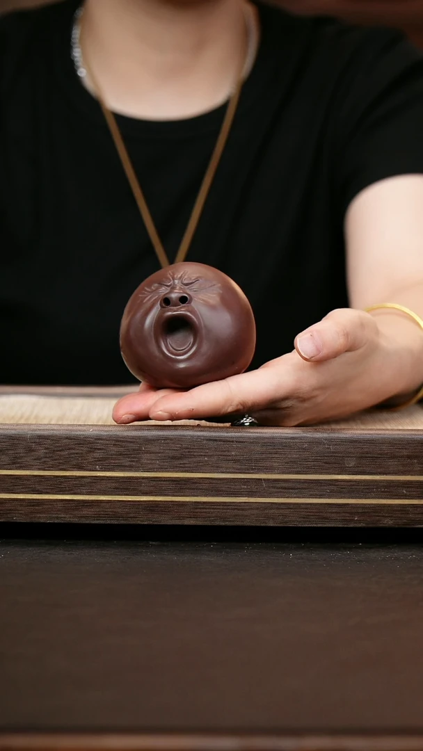 茶壶紫砂茶宠  紫泥  哈欠