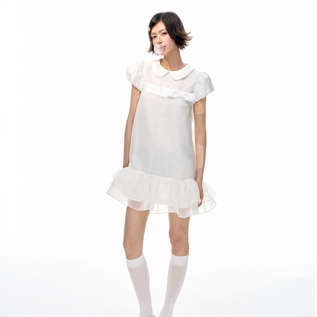 Romance Nanci白色蓬蓬纱裙娃娃领连衣裙