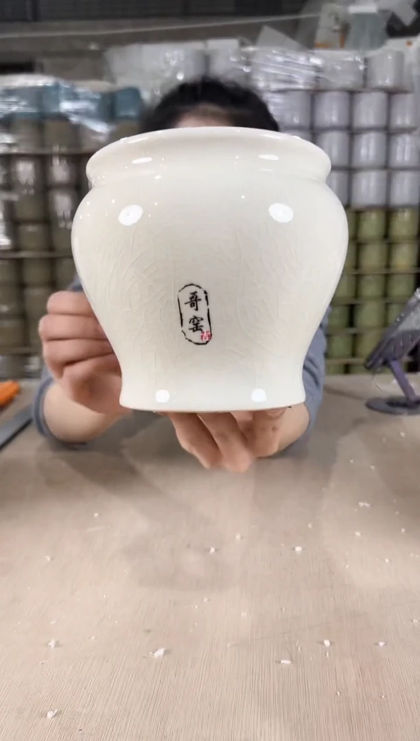 【闪购商品】陶瓷缸型裂纹白色13x13