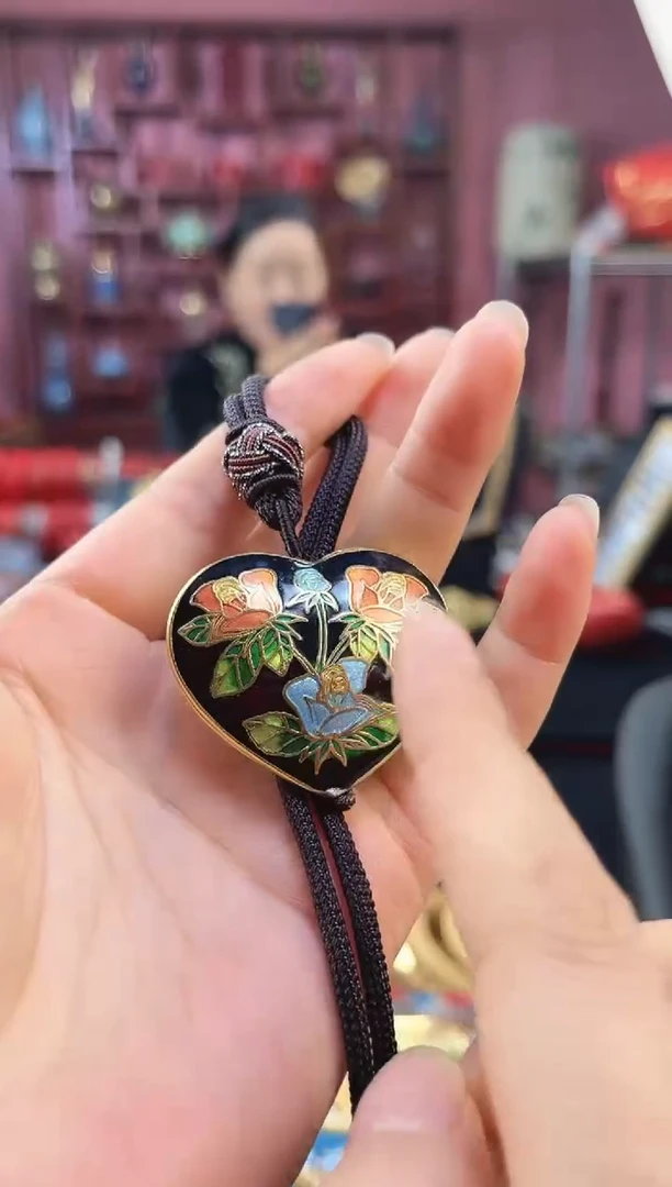 非遗 景泰蓝心形吊坠 黑色
