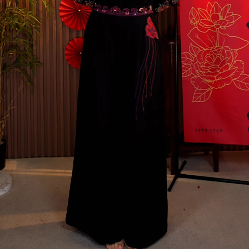 【晴晴国风】高定民族风口袋版刺绣阔腿裤