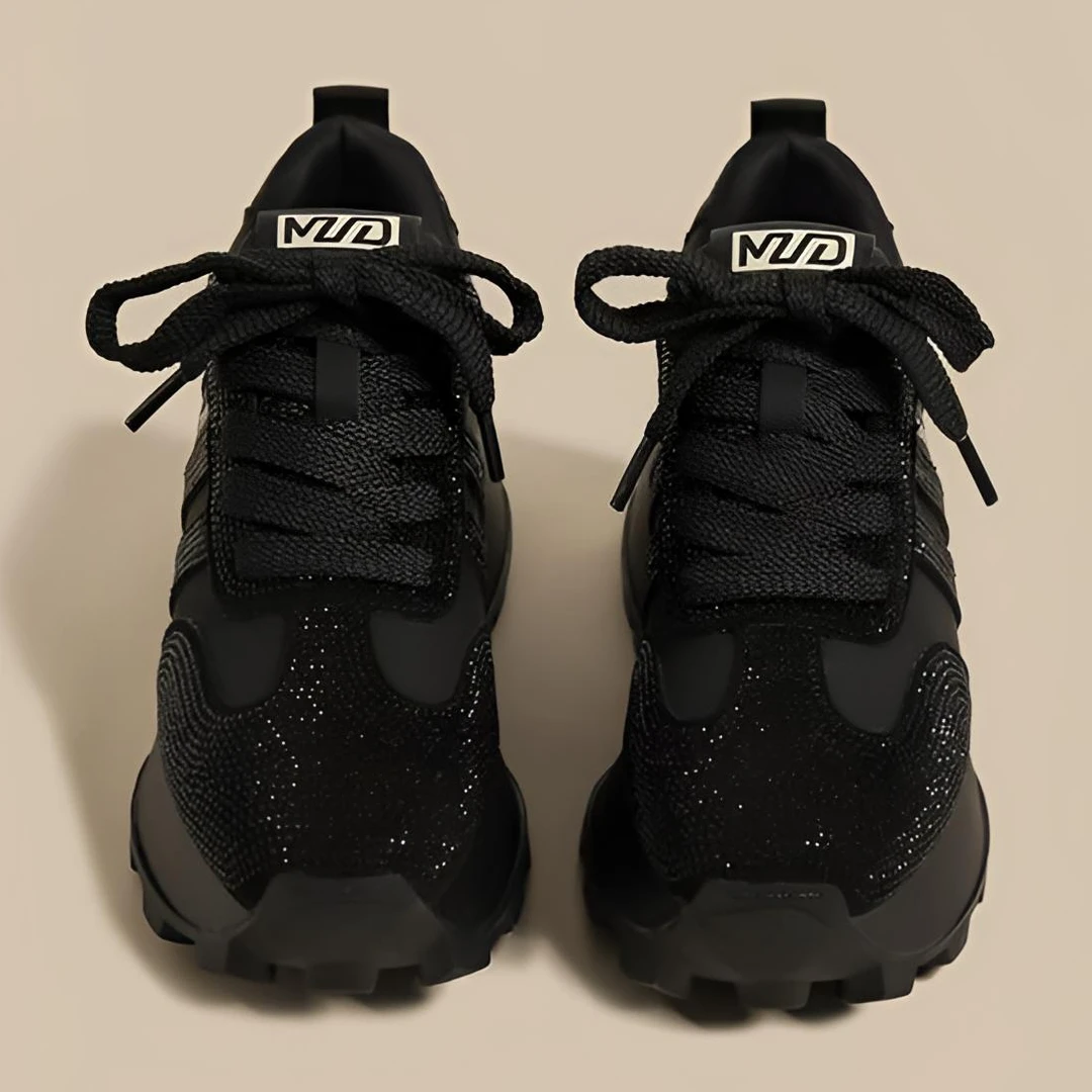 厚底老爹鞋女2025春季新款增高小个子水钻小码黑色阿甘休闲运动鞋