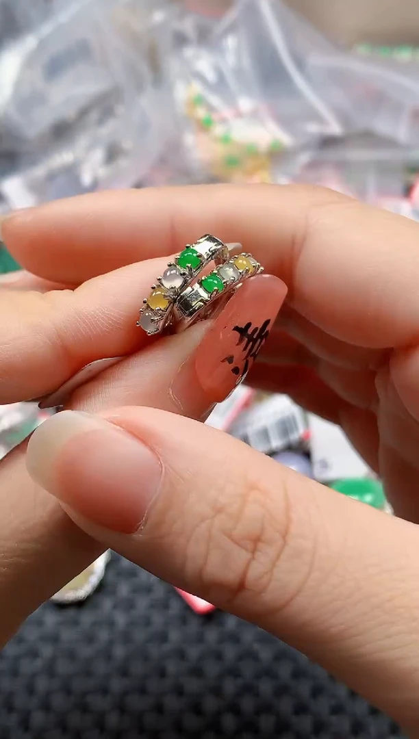银S925镶嵌戒指翡翠天然A货缅甸翡翠