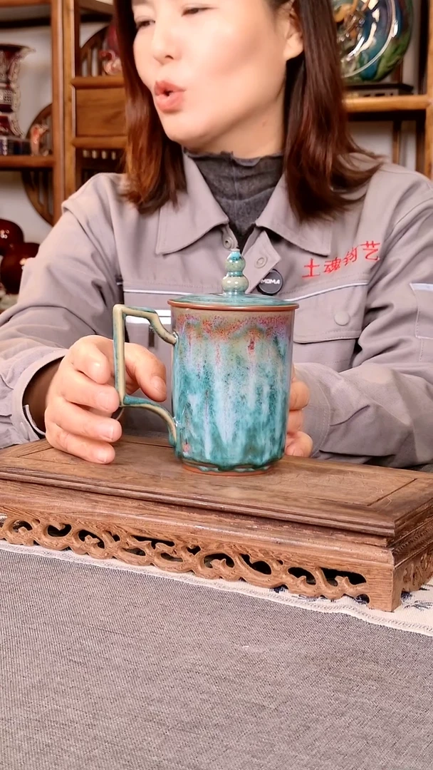 瓷片福禄杯 土魂钧瓷