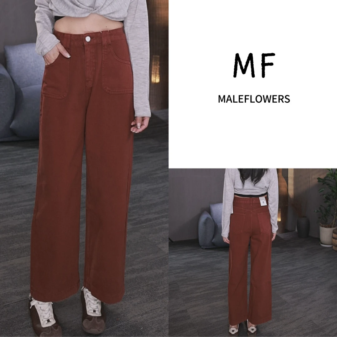 东倪MF 水洗百搭牛仔裤休闲九分裤高腰极简红色早秋上新 85B19281