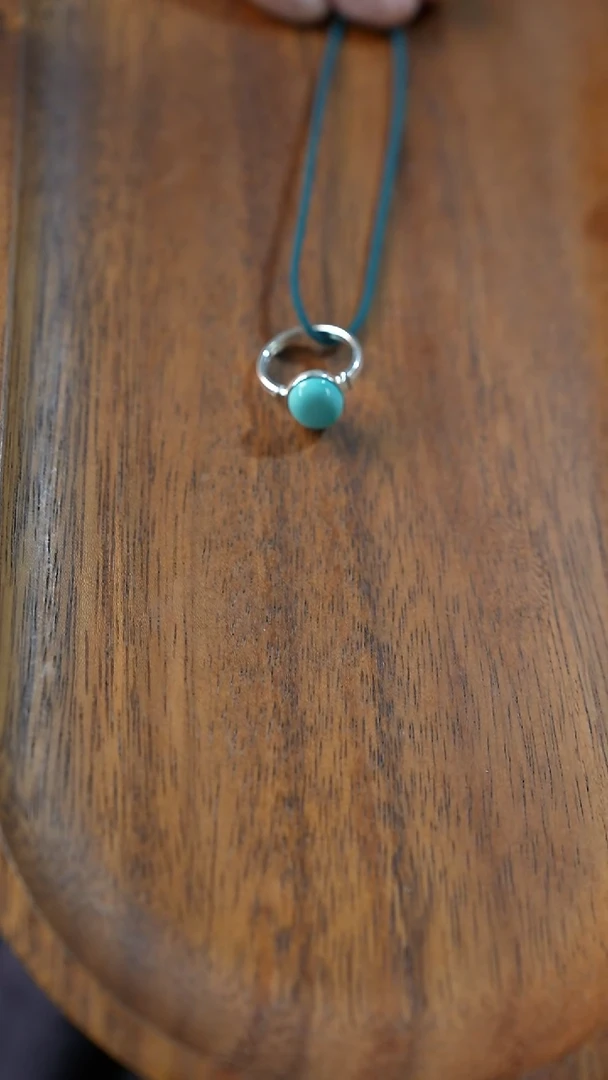 足银镶嵌绿松石戒指（不含绳）湖北原矿绿松石YXH-029