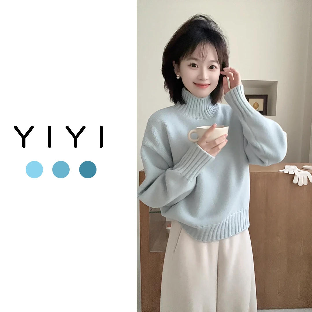 【YiYi】暖暖半高领~韩版全羊毛加厚纯色圆领半高领羊毛衫