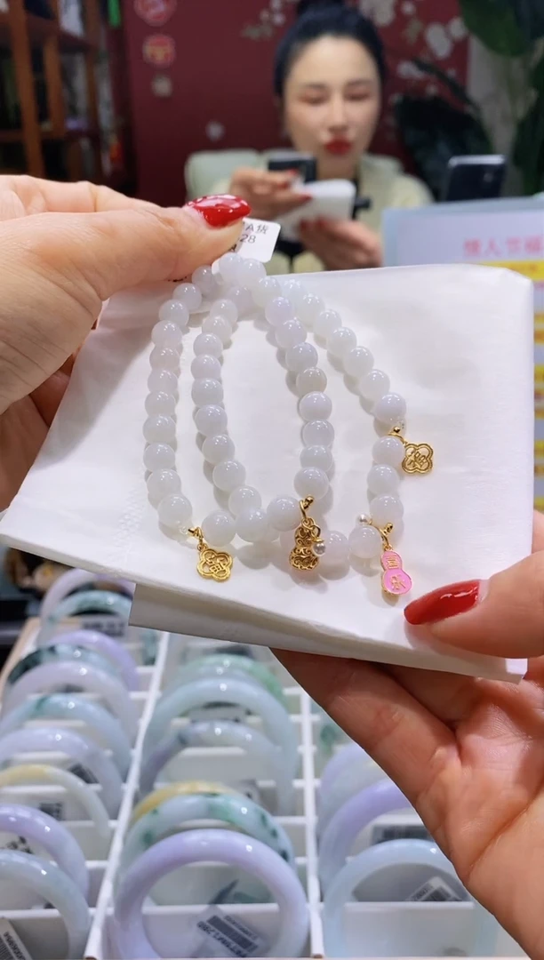 【闪购商品】翡翠手串银S925镶嵌2白冰葫芦福牌*多样性发其一*卡6-7