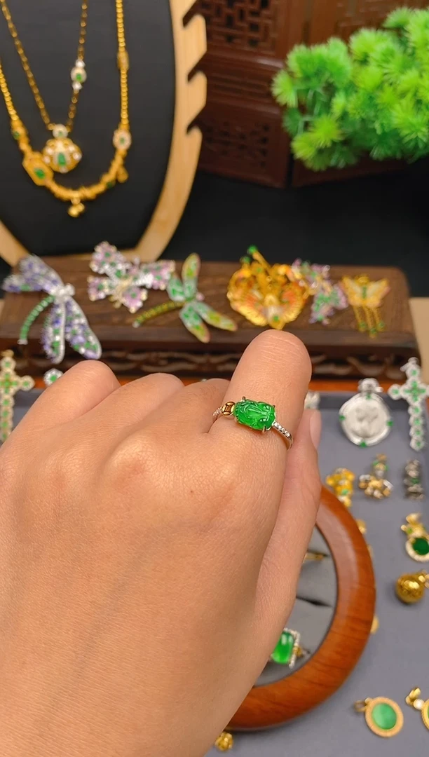 【闪购商品】翡翠戒指银S925镶嵌貔貅戒指