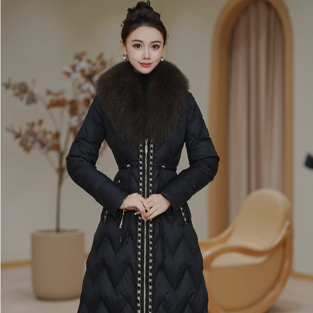 【90白鸭绒】气质优雅大狐狸毛领卡扣收腰金边气质显瘦羽绒服