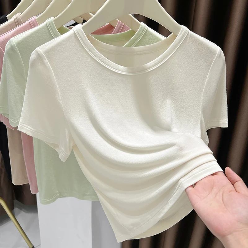 超弹皮肤衣女白色夏季2025新款紧身圆领短袖薄款T恤打底小衫上衣
