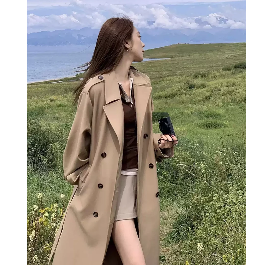 英伦风Oversize风衣女秋季新款外套韩系卡其色中长款气质垂感大衣