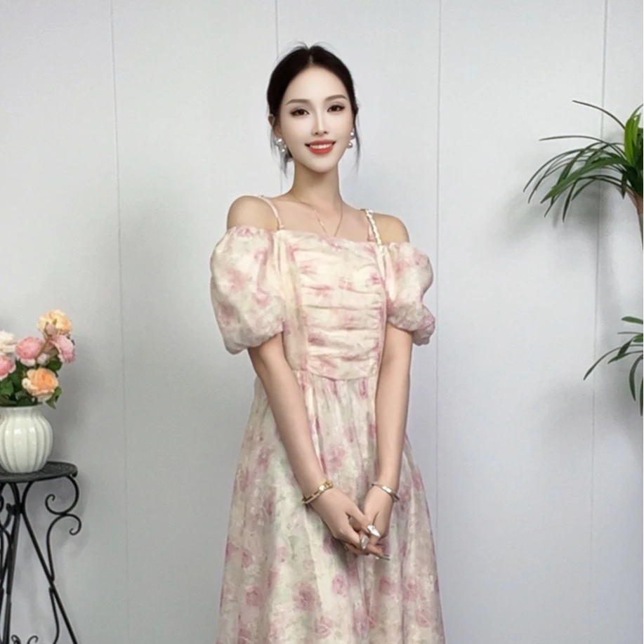 浪漫风一字肩甜美连衣裙百搭气质显瘦时尚洋气设计感甜美仙女裙