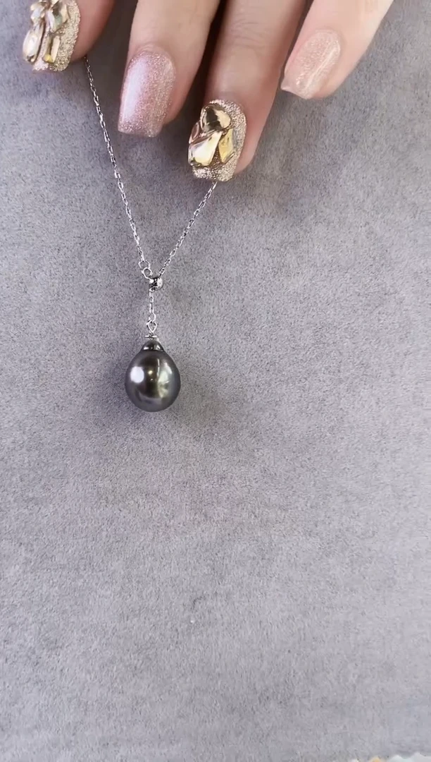 项链银S925镶嵌海水珍珠10-11大溪地黑珍珠项链