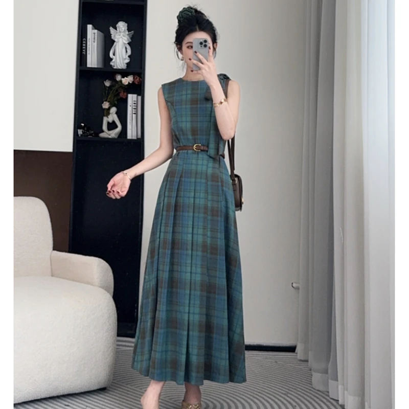 拉夏贝尔25夏新法式复古高腰格子洋气衣服女显瘦连衣裙 00040 LSC