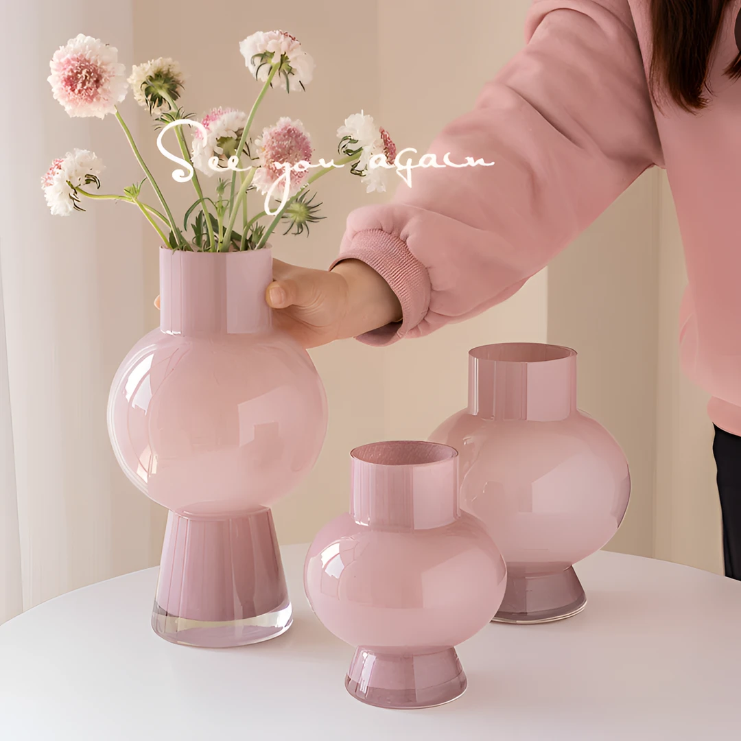 GIOIO奶油风芬顿中古高级感轻奢插花简约装饰品花瓶玻璃摆件客厅