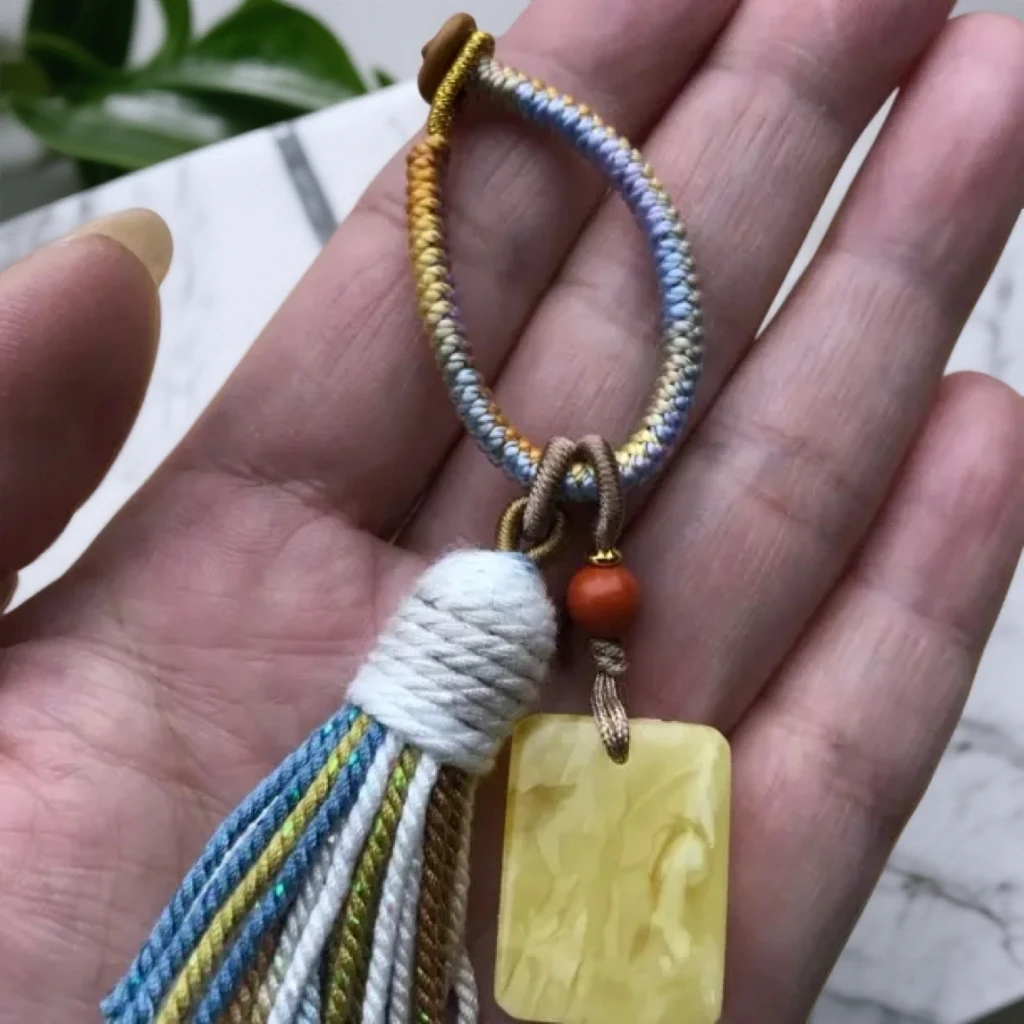 天然原矿蜜蜡无事牌精美流苏钥匙挂包挂