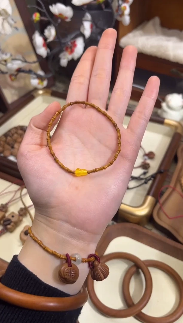 手串桃核【桃缘行】竹节「黄色葫芦」桃木桃核辟、挡、驱、护 备注手围