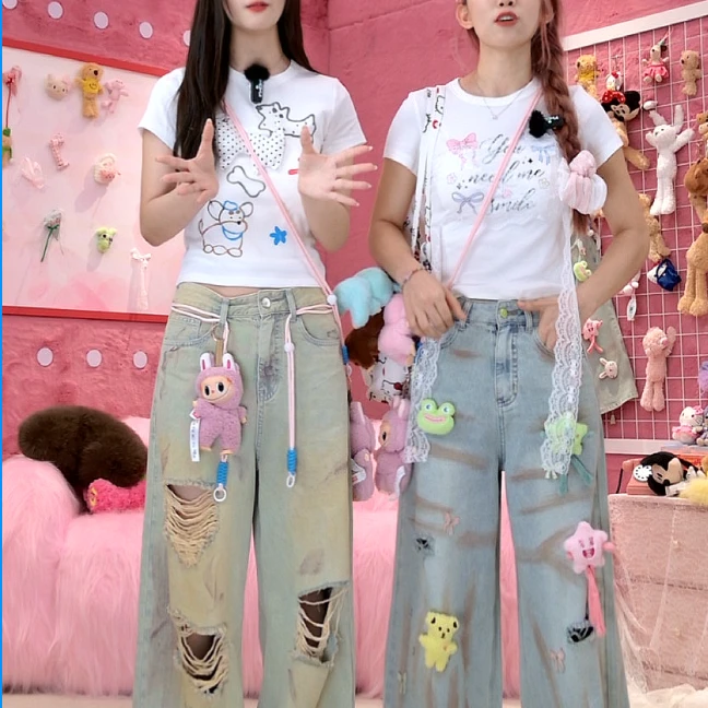 设计师原创夏季百搭短袖修身立体小狗印花显瘦T恤圆领休闲风