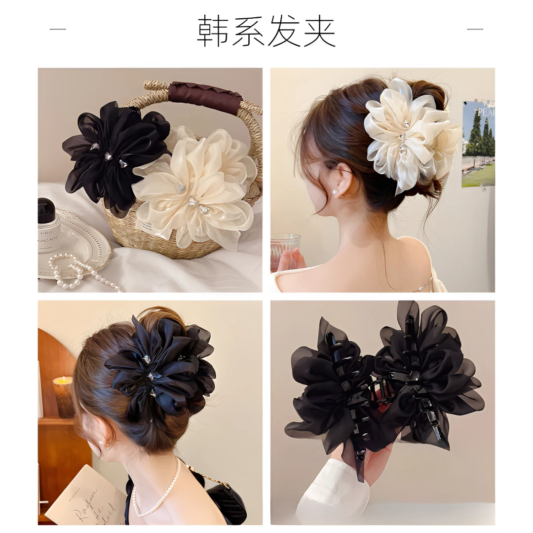 缪系小富女~韩系高级感雪纺气质抓夹2026新款鲨鱼夹发夹女后脑勺