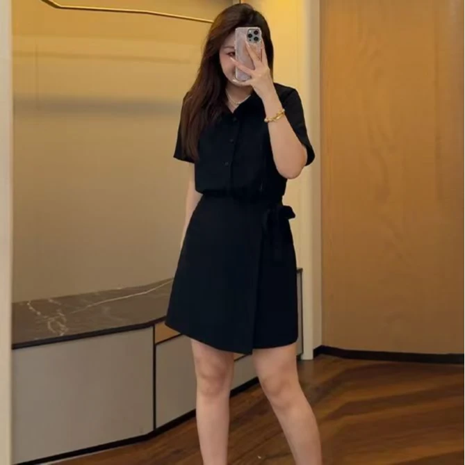 古怪气质领收连衣裙腰显瘦不规则修身新款高腰时尚遮肉大码连衣裙