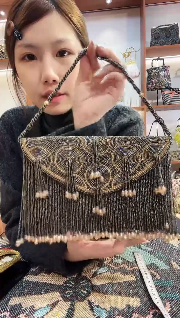 织物雨****姥手工珠珠包包腋下斜跨包手拿包手提晚宴包