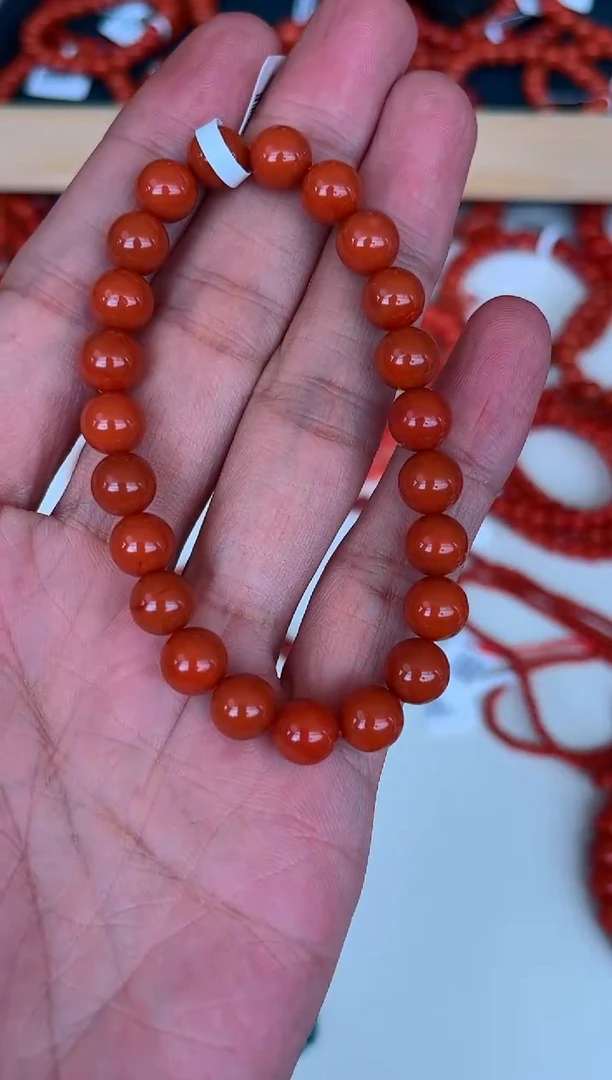 手链未镶嵌南红玛瑙老瓦西满色满肉柿子红单圈8MM