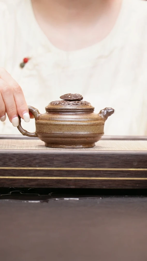 茶壶紫砂柴烧  双线竹鼓