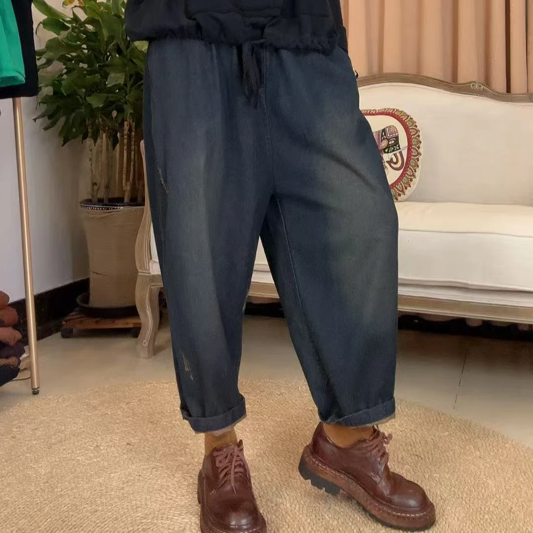 本古佳1213牛仔八分萝卜裤135*88亲肤透气 宽松显瘦减龄气质百搭