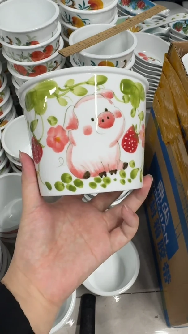 景德镇手绘釉中彩（食品级）带盖小号泡面桶