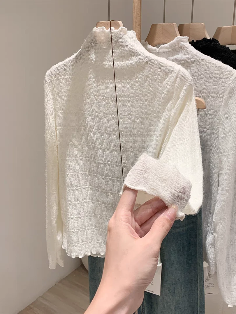 蕾丝毛针织衫洋气女装修身百搭气质立领