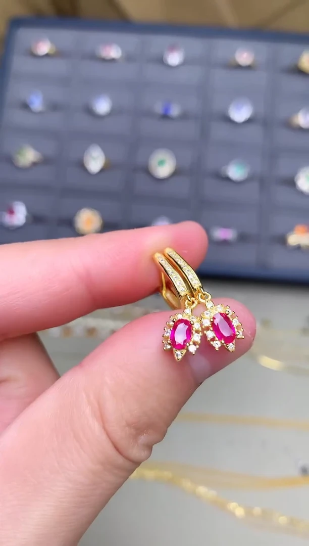 银S925镶嵌耳饰红宝石耳饰