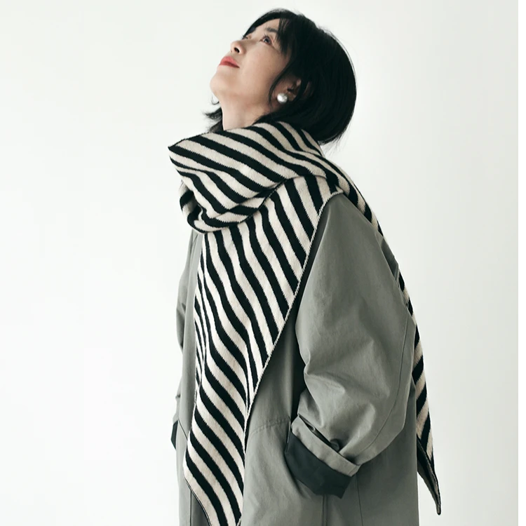 韩国ins柔软条纹简约黑白保暖长条围巾百搭秋冬仿羊绒搭配围脖女
