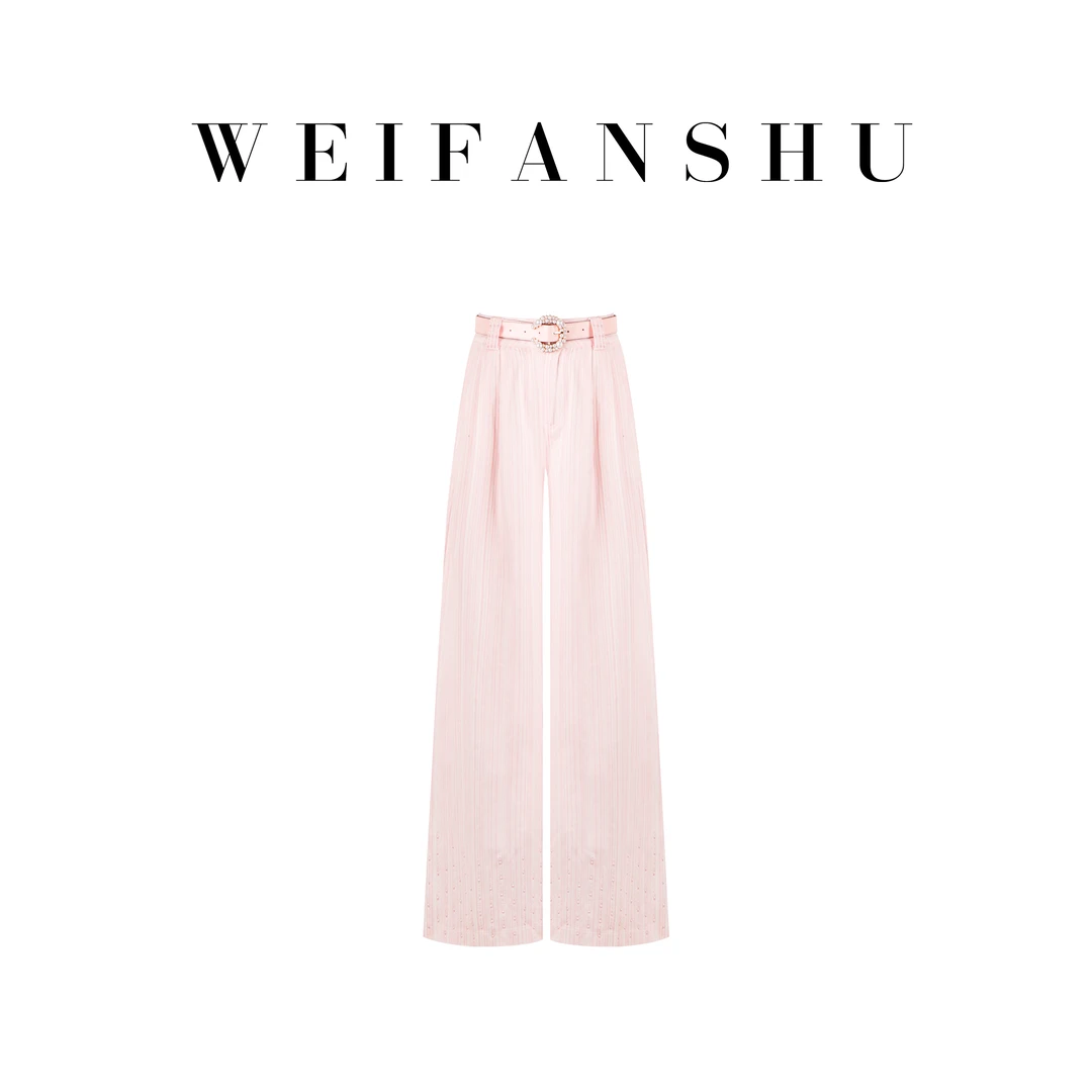 WEIFANSHU/魏凡舒【多糖布蕾】早春新款粉色经典直筒百搭时装长裤