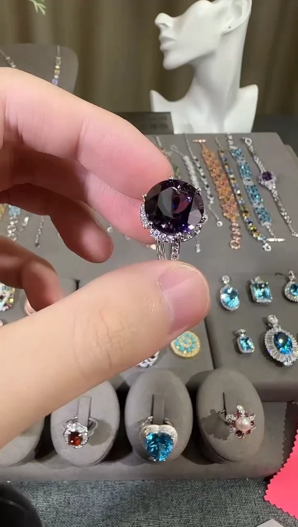 银S925镶嵌戒指紫晶12mm戒指简约设计款