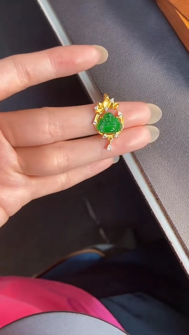 吊坠(不含链)银S925镶嵌翡翠天然A货翡翠