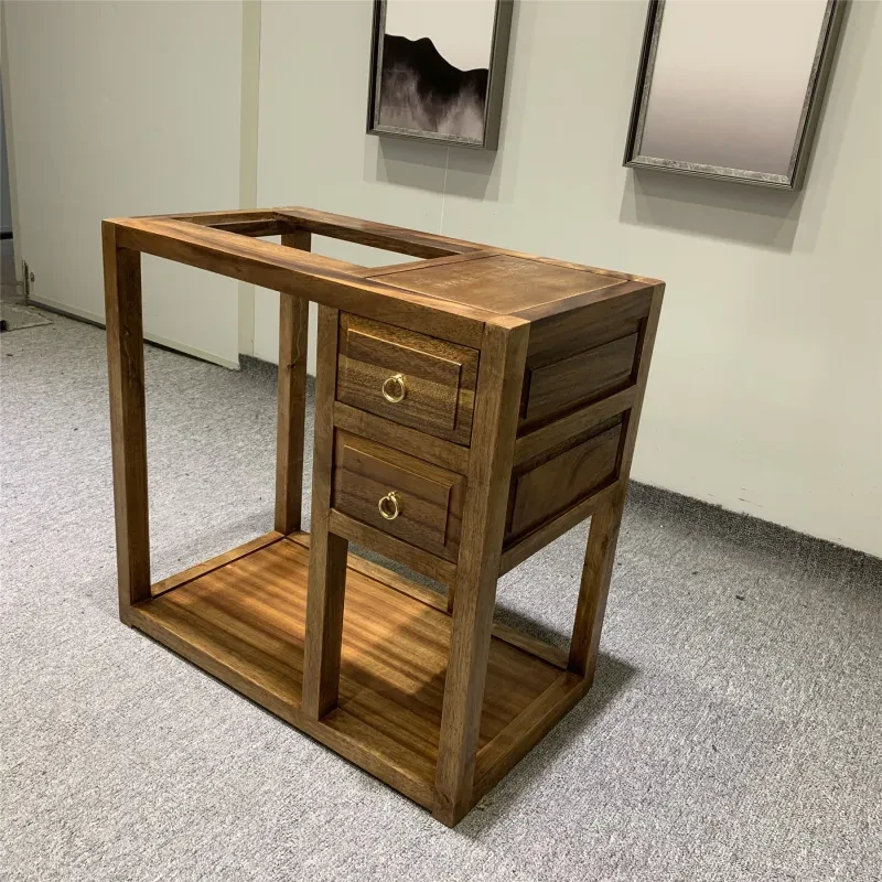 南美胡桃木实木双抽茶水柜边柜边几简约客厅家用禅意泡茶桌