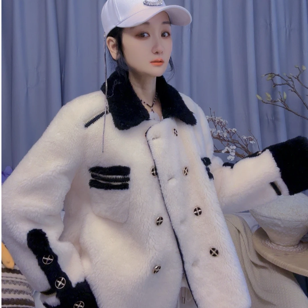 M44J024慕之淇颗粒全羊毛翻领对排扣小香风潮流外套