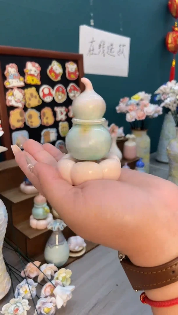 摆件粉色结晶釉葫芦1个装