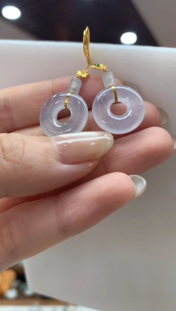 翡翠18K金镶嵌耳饰甜甜圈