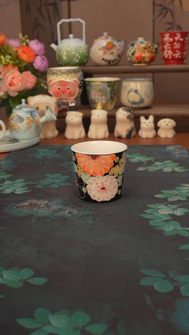 花满蹊 黑色猪口杯