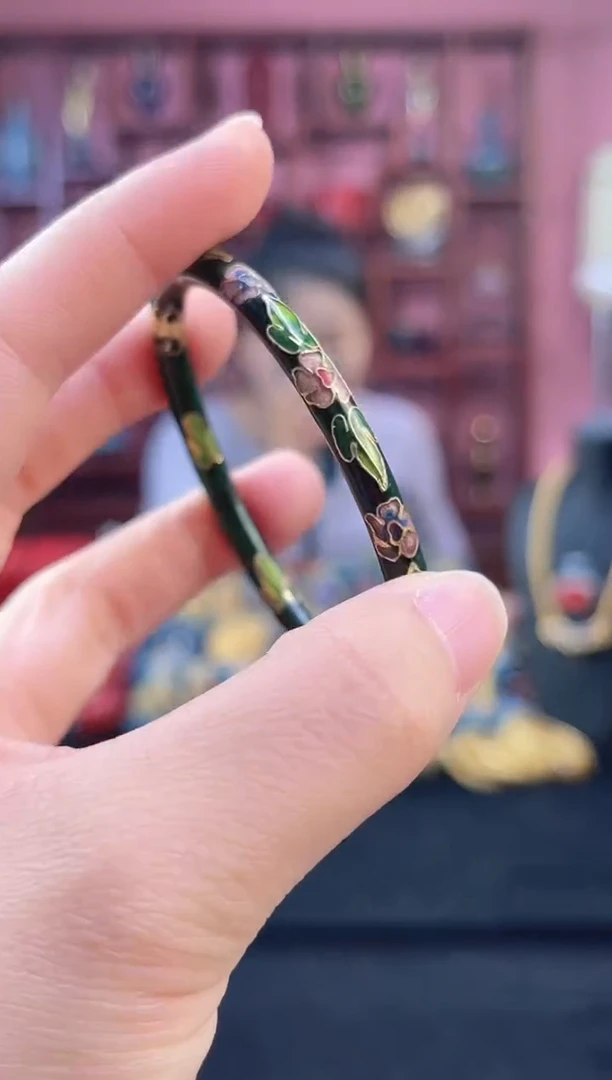 非遗 景泰蓝开口细镯 56 墨绿