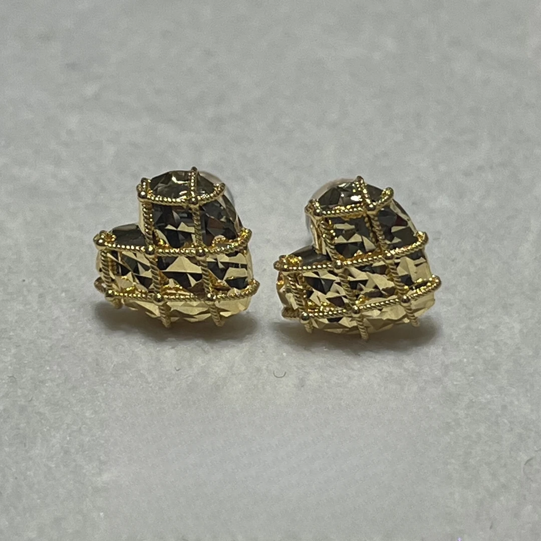 【云上叙】浮笙梦18K金手工拉丝爱心耳钉Au750硬K工艺E491