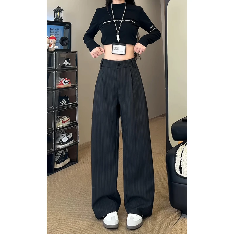 肌理感小西裤男女同款早秋垂感条纹直筒裤子宽松显瘦大码休闲长裤